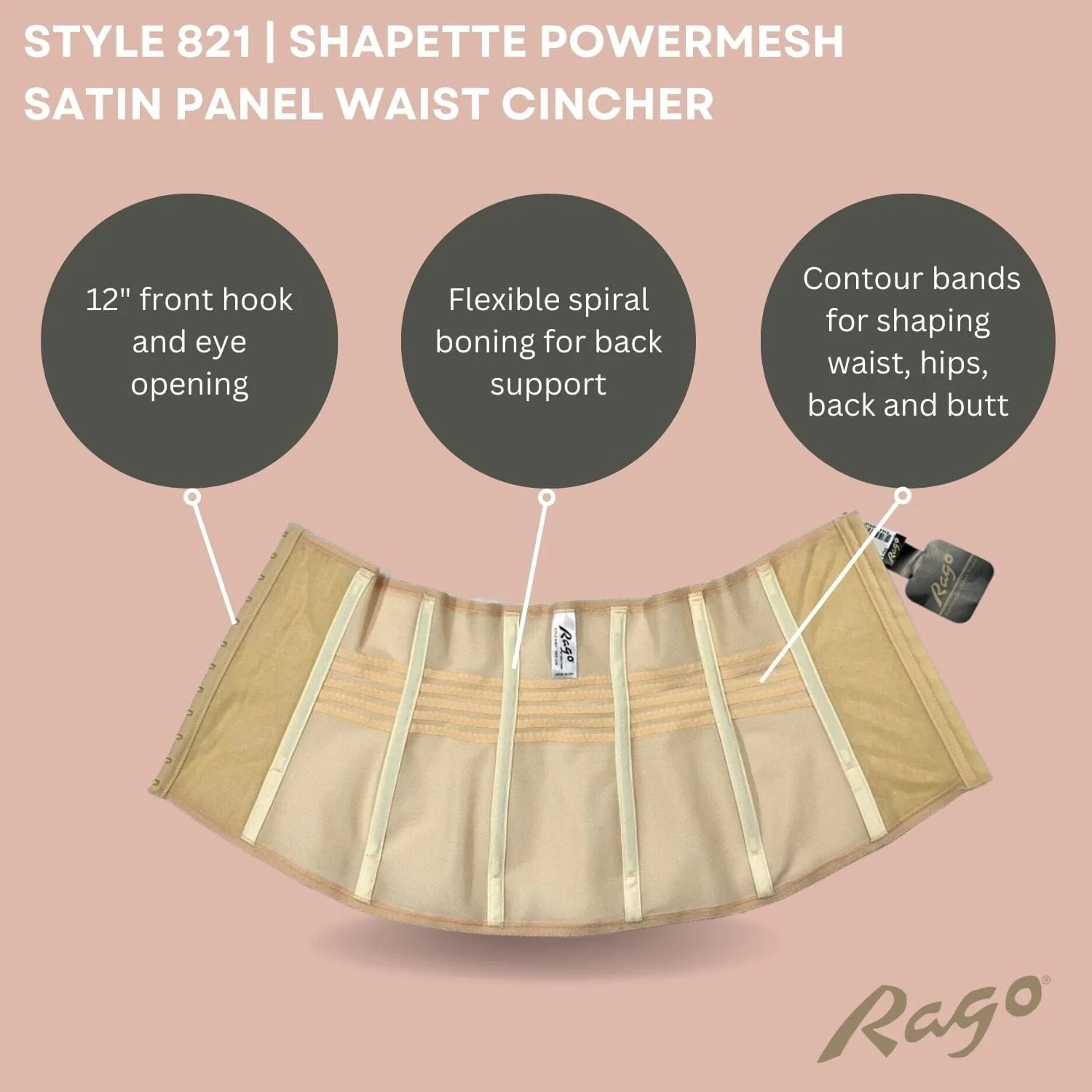 Style 821 | Shapette Powermesh Satin Panel Waist Cincher - Image 20